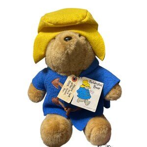 Vintage Eden Toys Paddington Bear Plush With Blue Coat & Yellow Hat Collectible